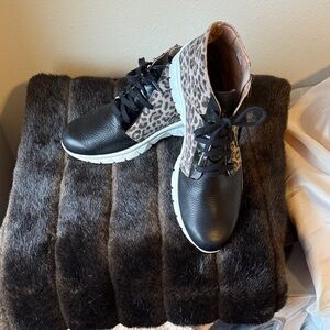 Naot Black and Leopard Print Ankle Booties